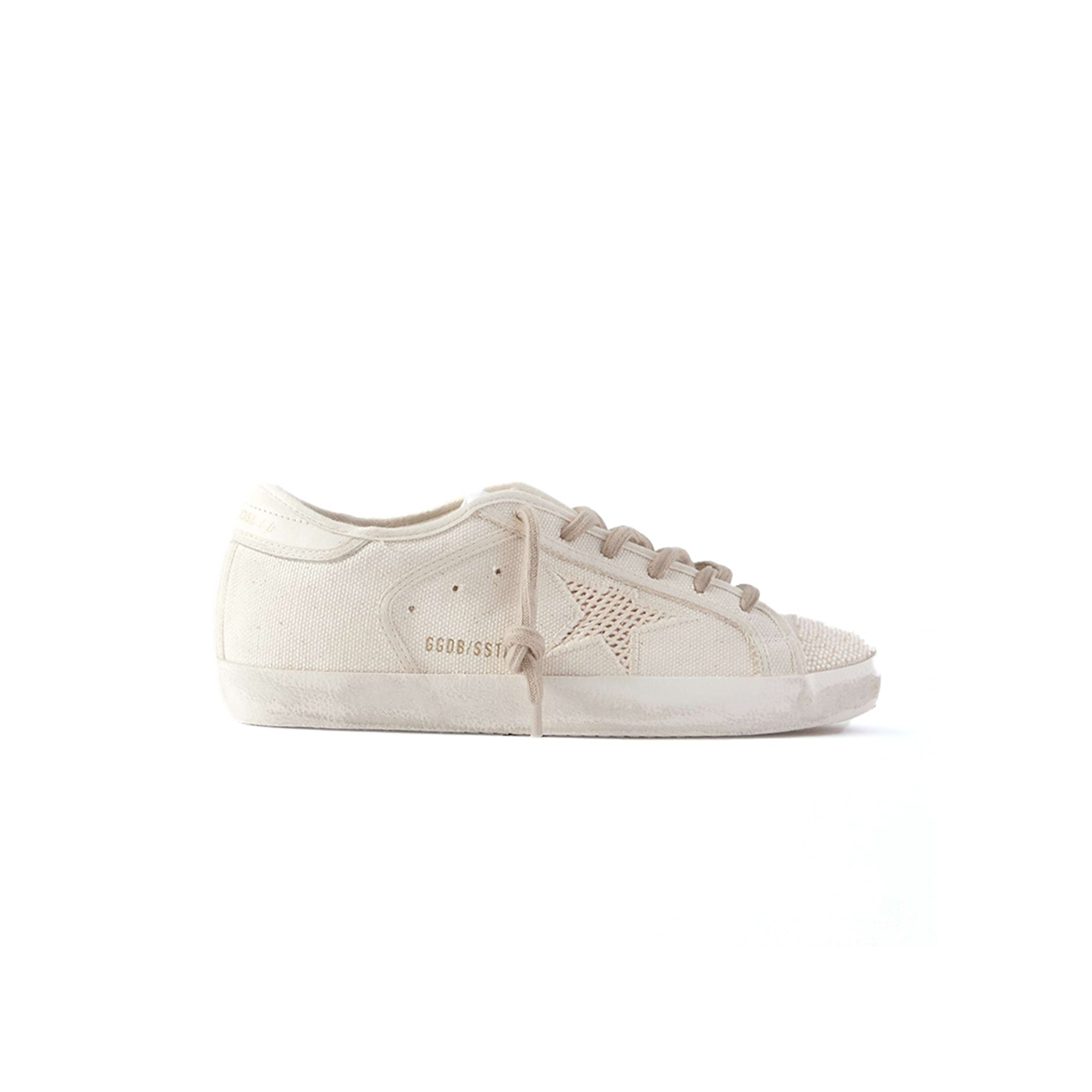 GOLDEN GOOSE SUPER-STAR LEATHER-TRIMMED BEADED CANVAS SNEAKERS GWF00101.F007301.60338